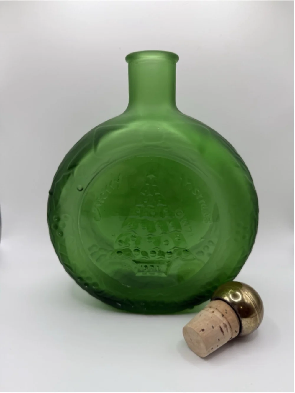 Vintage Decanter with Stopper Green Christmas